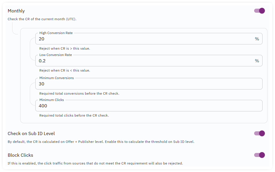 conversion rate filter