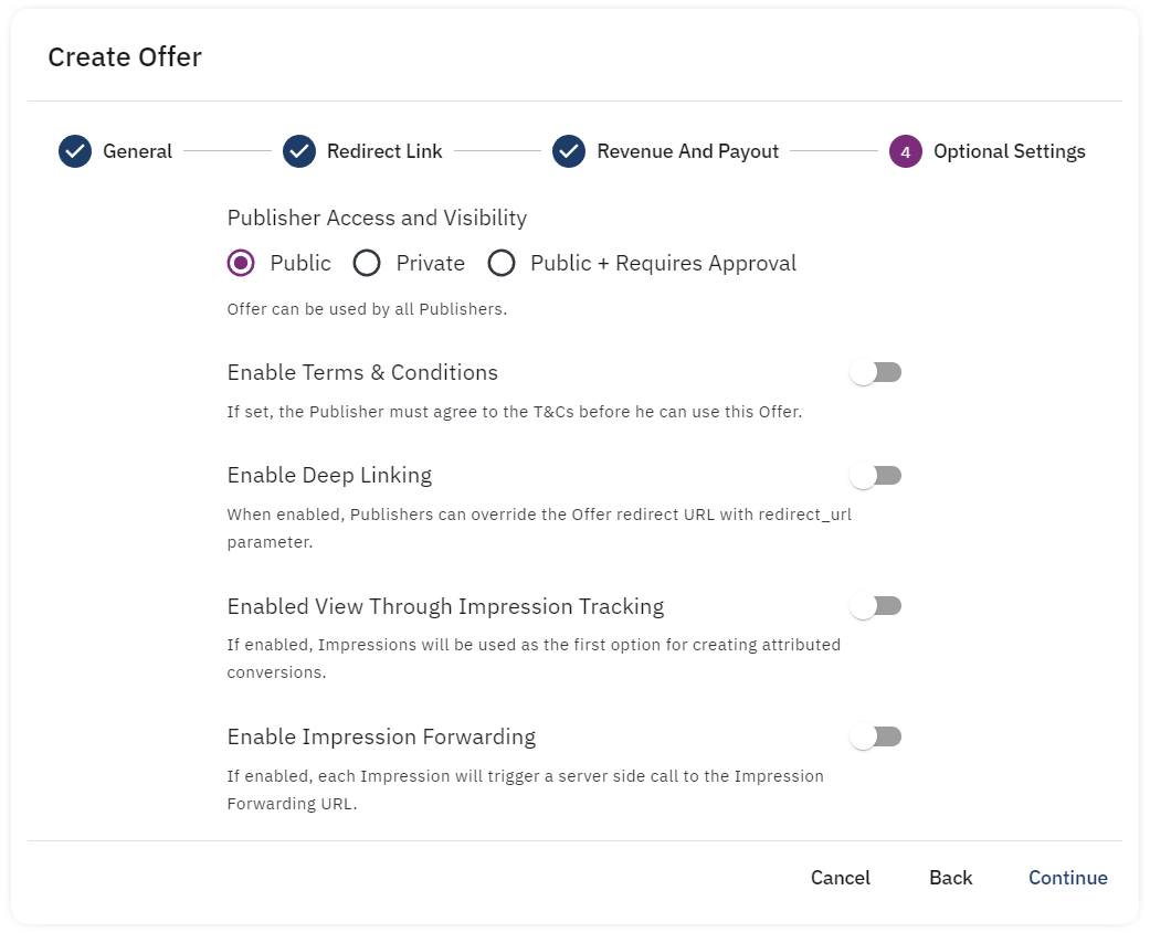 offer visibility setup