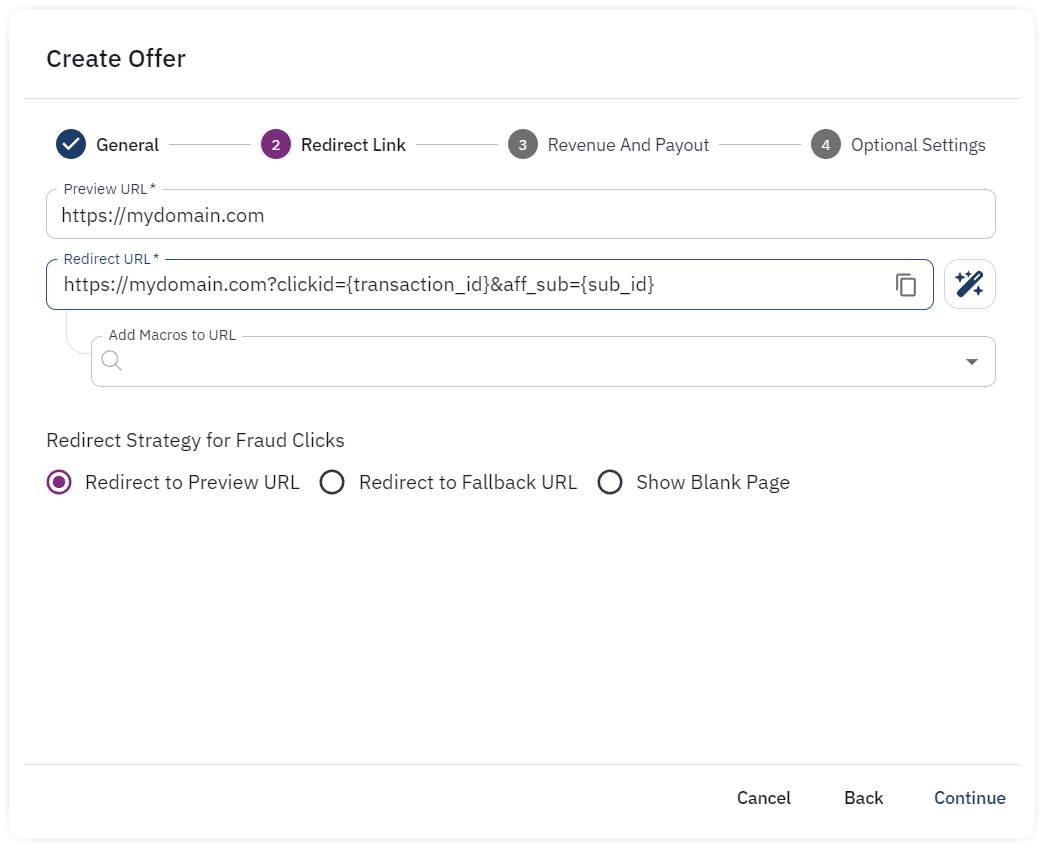 offer url parameters