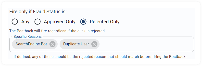 postback rejection reason