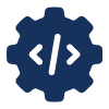a blue gear with a black arrow