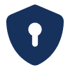 a blue shield with a keyhole