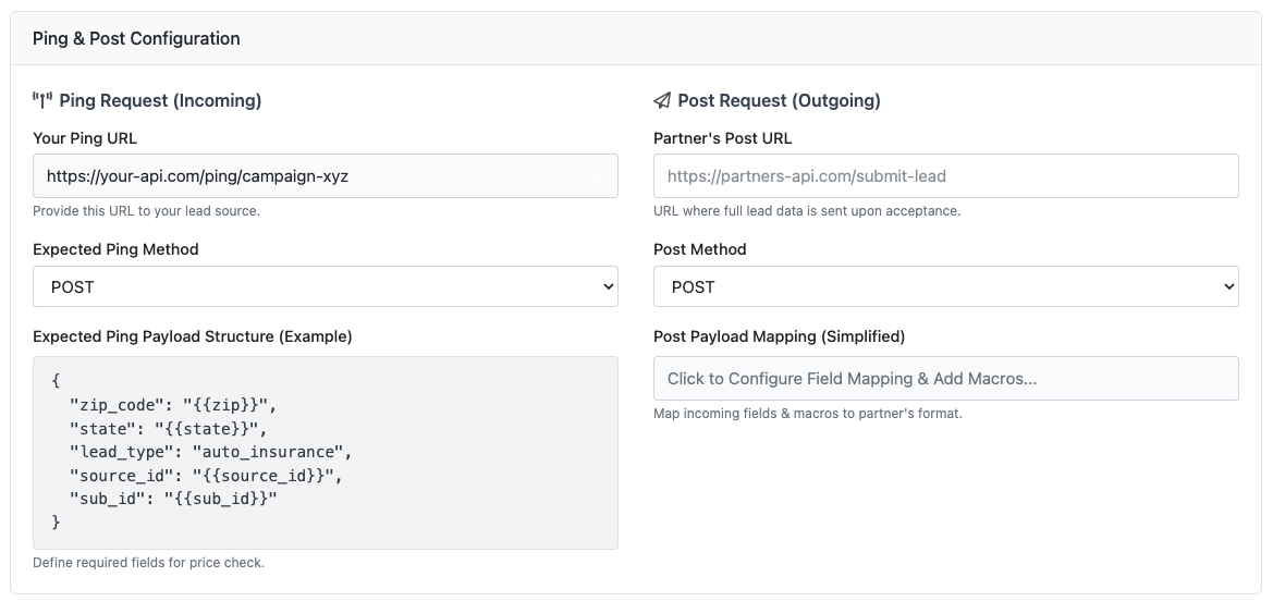 Ping Post Options